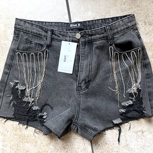 Black Denim Shorts w/ bling fringe